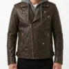 Mens Bramlock Biker Leather jacket with Detachable Fleece Hoodie