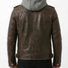 Mens Bramlock Biker Leather jacket with Detachable Hoodie