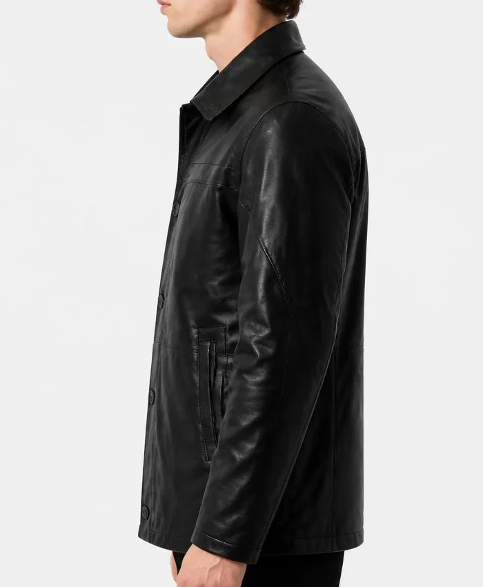 Mens Bristol Black Lambskin 3-4 Length Car Coat