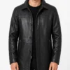 Bristol Mens Black Leather Car Coat