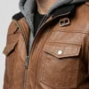 Men’s Brown Leather Jacket with Hoodie