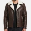 Mens Brown Leather White Fur Jacket