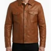 Brown Leather Trucker Jacket for Mens
