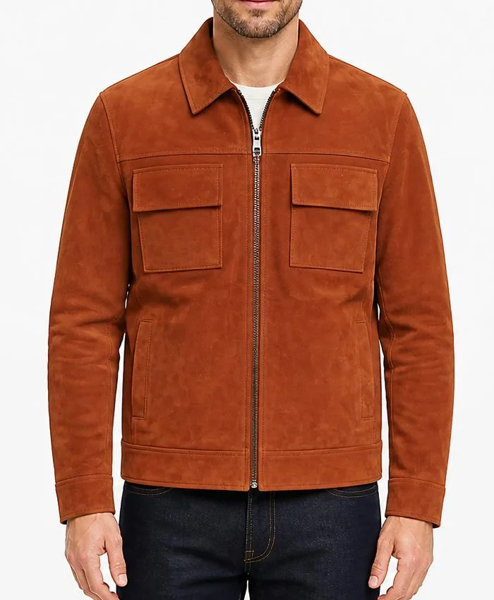 Mens Brown Suede Trucker Jacket