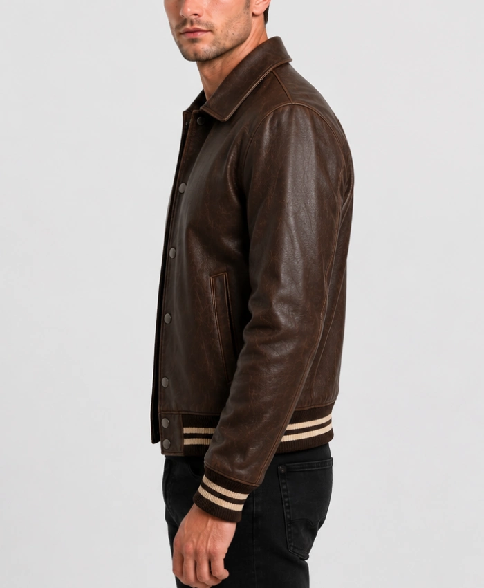 Buy Mens Brown Varsity Real Leather Jacket