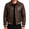 Brown Mens Varsity Real Leather Jacket