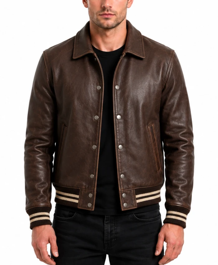 Brown Mens Varsity Real Leather Jacket