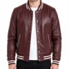 Burgund Varsity Leather Jacket for Mens