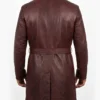 Mens Burgundy Leather Trench Coat with Belted