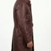 Burgundy Belted Leather Trench Coat for Mens