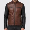 Mens Brown and Black Cafe Racer Jacket