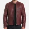 Cafe Racer Genuine Leather Burgundy Jacket for Mens