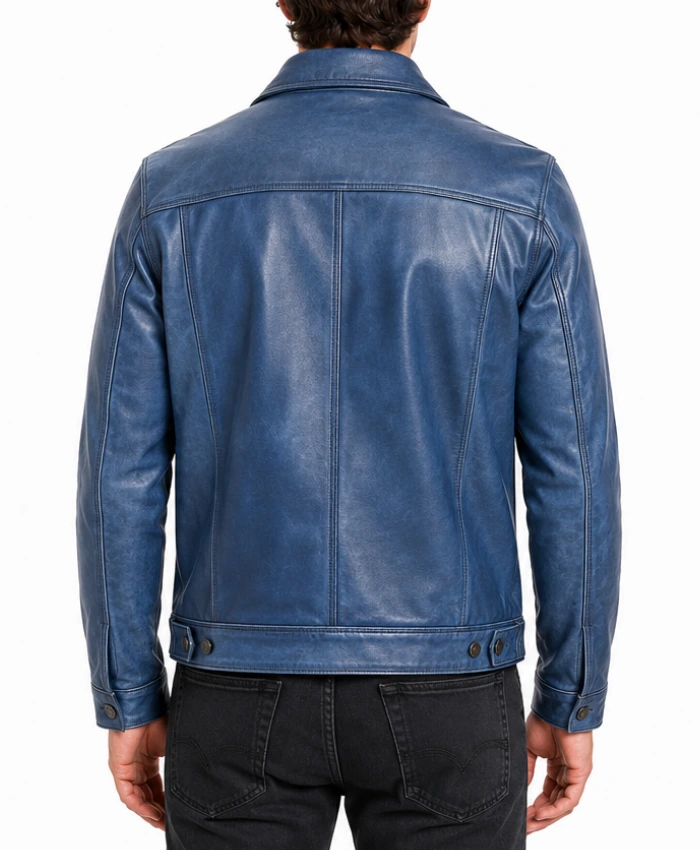 Classic Mens Blue Washed Leather Jacket