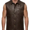 Classic Brown Leather Vest For Mens
