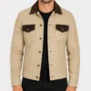 Classic Real Suede Camel Trucker Style Jacket for Men's