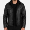 Sherpa Lined Cognac Black Real Leather Trucker Jacket