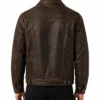 Mens Dark Brown Distressed Trucker Leather Jacket