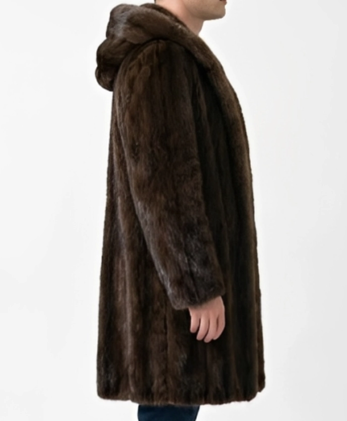 Closeup image of Mens Dark Brown Fur Coat