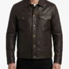 Dark Brown Mens Leather Trucker Jacket