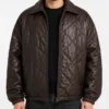 Mens Dark Brown Oversized Leather Quilted Jacket