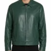 Mens Dark Green Leather Bomber Jacket