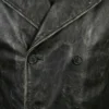 Mens Distressed Black Leather Trench Coat