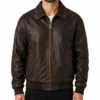 Distressed Bomber Brown Leather Jacket for Mens