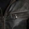 Mens Hooded Distressed Black Leather Jacket