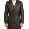 Mens Double Breasted Dark Brown Leather Trench Coat