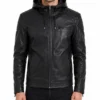 Genuine Leather Hood Biker Jacket for Men