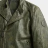 Mens Distressed Green Leather Biker Jacket
