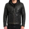 Buy Mens Hooded Distressed Black Leather Jacket
