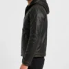 Mens Distressed Hooded Black Leather Jacket