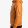Mens Kenton Hooded Brown Leather Pullover Jacket