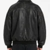 Mens Waxed Leather Oversized Black Bomber Drop Shoulder Jacket