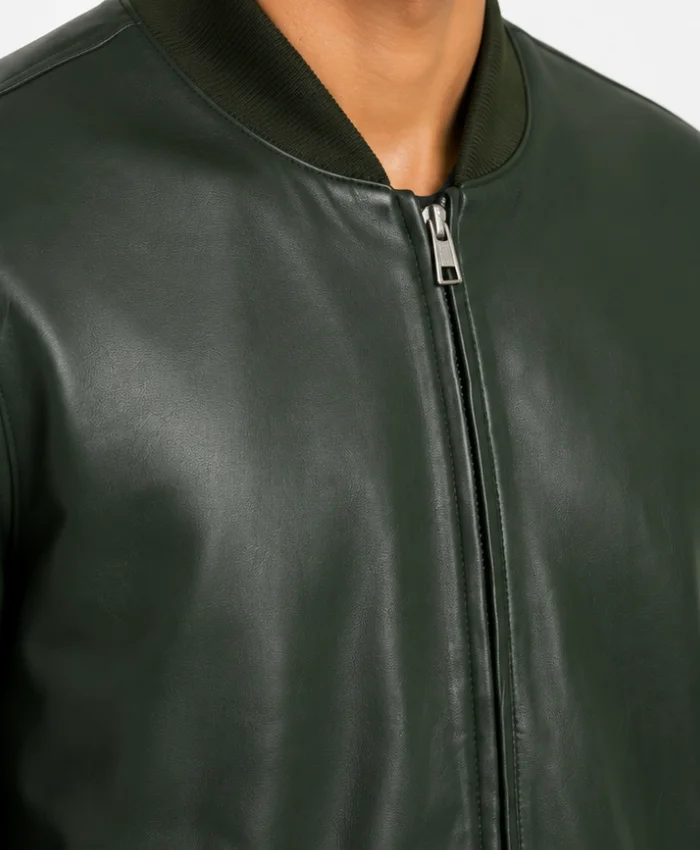 Mens Leather Bomber Green Jacket