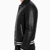 Mens Leather Shirt Collar Varsity Black Jacket