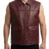 Shop Mens Maroon Genuine Leather Biker Vest