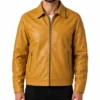 Mustard Yellow Waxed Leather Jacket for Mens