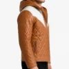 Mens Norman Tan Hooded Bomber Leather Puffer Jacket