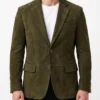 Olive Green Suede Leather Blazer for Men's