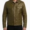 Mens Trucker Olive Leather Jacket