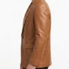 Mens Quilted Shawl Collar Leather Blazer in Brown