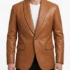 Mens Quilted Brown Shawl Collar Leather Blazer