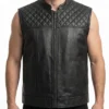 Quilted Shoulder Biker Leather Vest for Mens