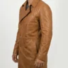 Quilted Men Shoulder Wide Lapel Collar Leather Trench Coat