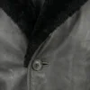 Mens Shearling Collar Long Leather Trench Coat