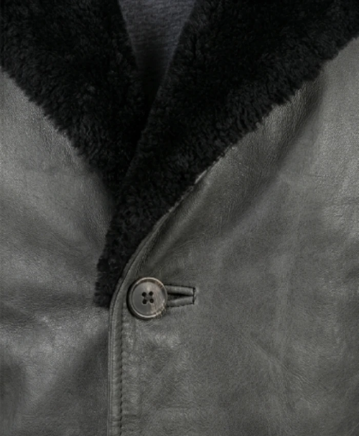 Mens Shearling Collar Long Leather Trench Coat