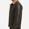 Mens Shearling Trim Dark Brown Real Leather Trucker Jacket