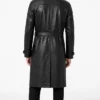 Men's Single Breasted Black Leather Trench Belt Coat